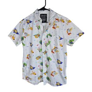21Men Nickelodeon Characters Button Up Shirt M White Ren & Stimpy Rugrats Reptar